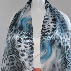 Leopard Print with Abstract Wavy line Blue/Gray - Silk Scarf